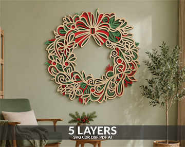 Layered Christmas Wreath SVG laser cut multilayer design
