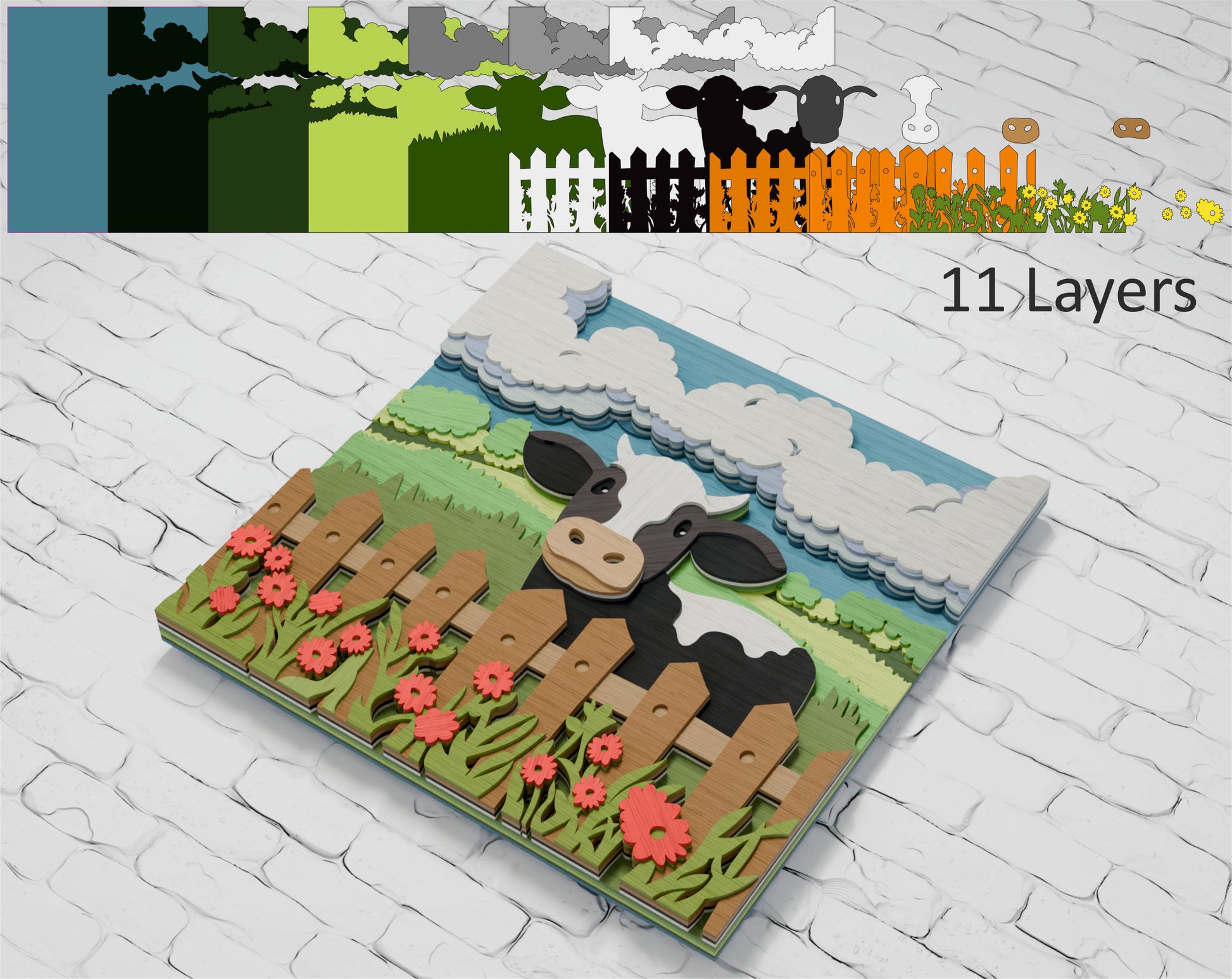 Layered Cow on Farm shadow box SVG digital download