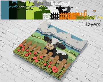Layered Cow on Farm shadow box SVG digital download