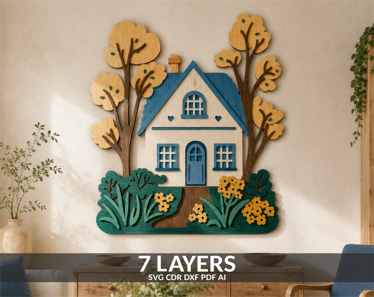 Layered Farmhouse SVG laser cut multilayer design