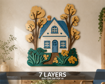 Layered Farmhouse SVG laser cut multilayer design