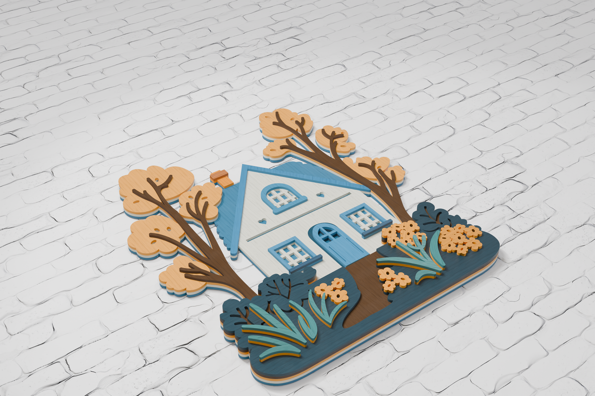 Layered Farmhouse laser cut file SVG DXF PDF