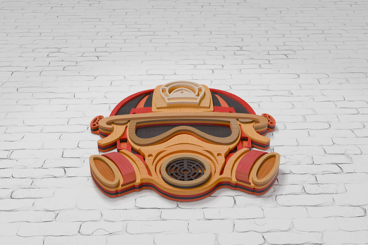Layered Firefighter Gas Mask Helmet papercut SVG DXF
