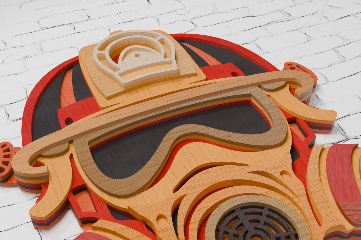 Layered Firefighter Gas Mask Helmet plywood cut file