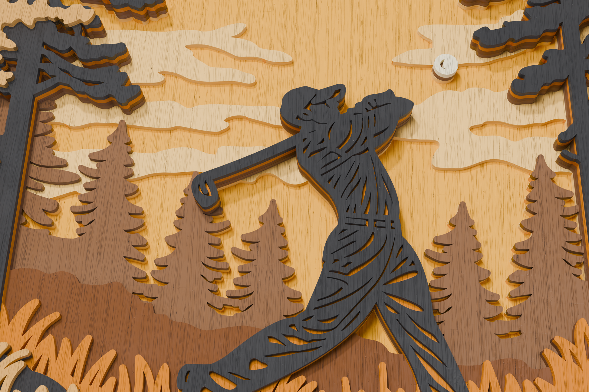 Layered Golfer on course SVG laser cut design