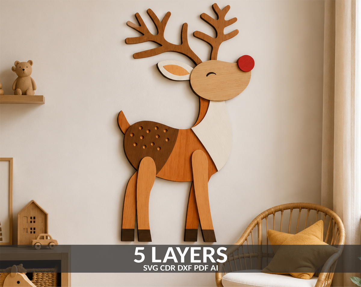 Layered Rudolph Deer SVG laser cut multilayer design