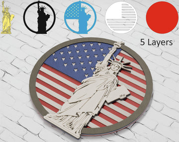 Layered Statue of Liberty Shadow Box SVG on American Flag