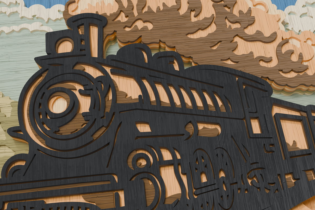 Layered Steam Train SVG laser cut design for paper plywood