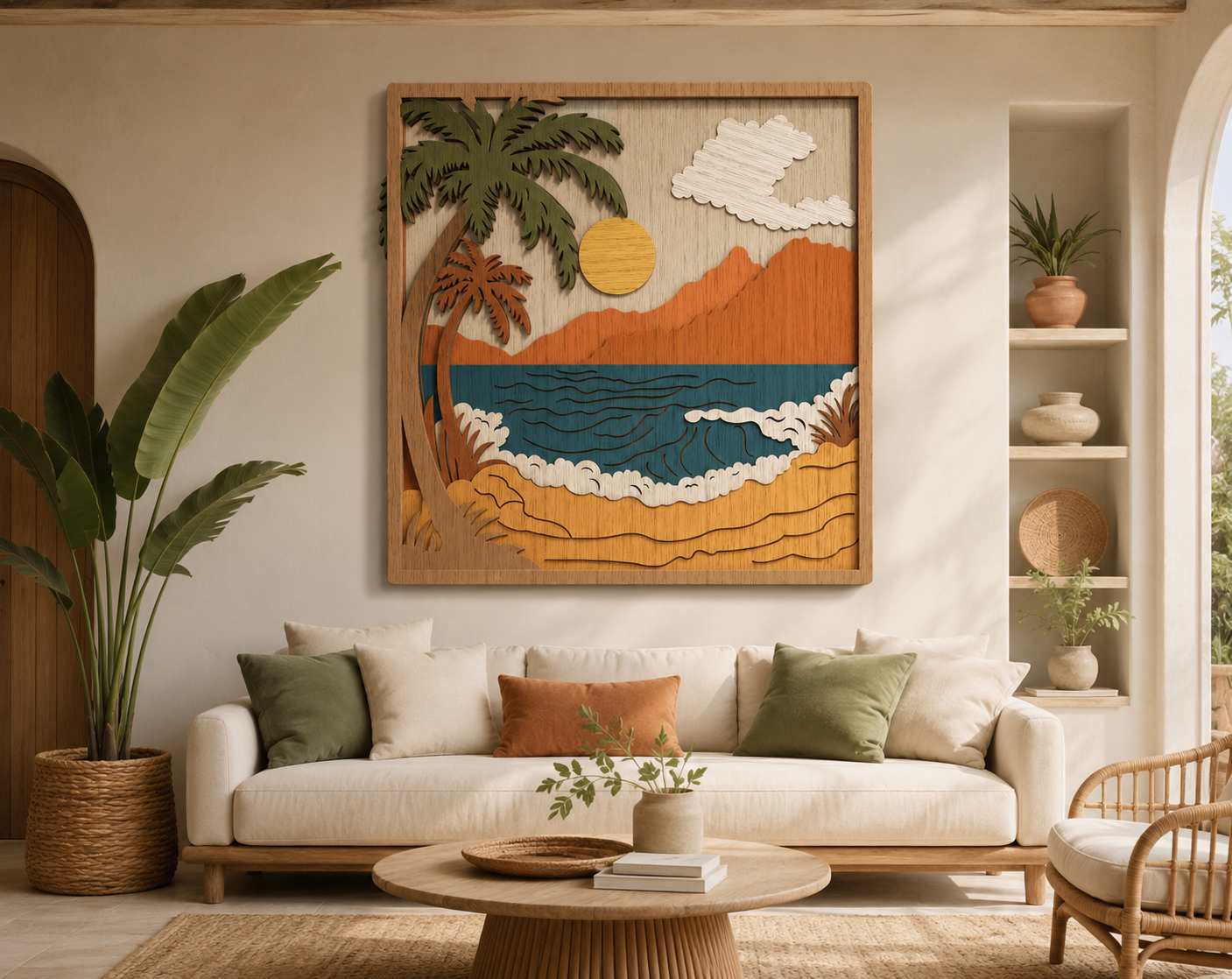 Layered beach mandala shadow box paper craft DIY template