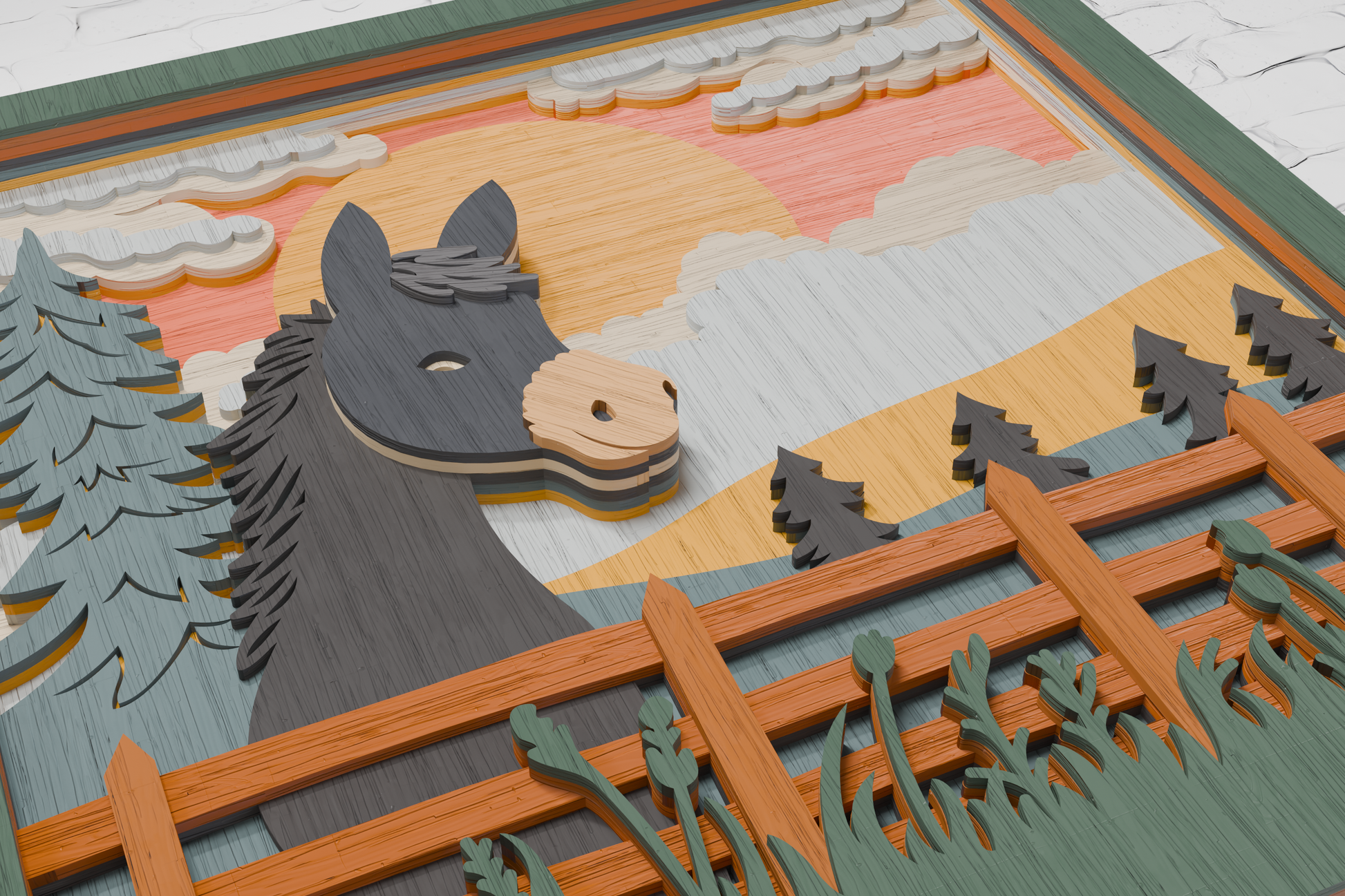 Layered donkey wall decor laser cut project mockup