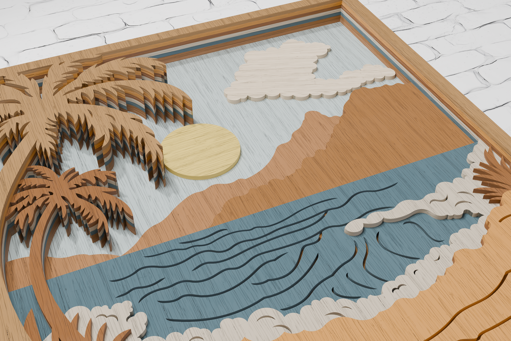 Layered ocean beach mandala wall art laser cut project mockup