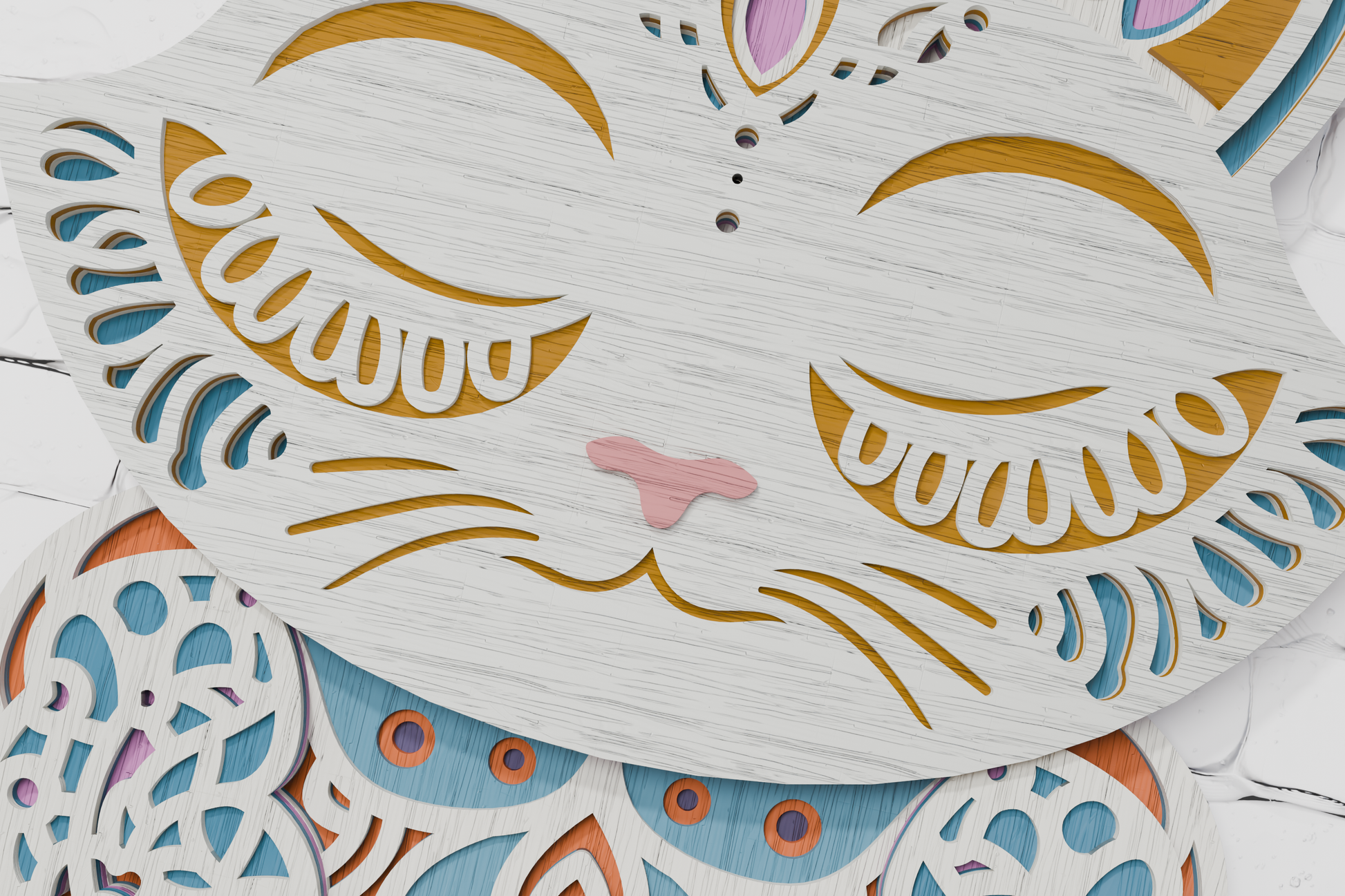 Layered paper art shadow box meditation cat SVG


