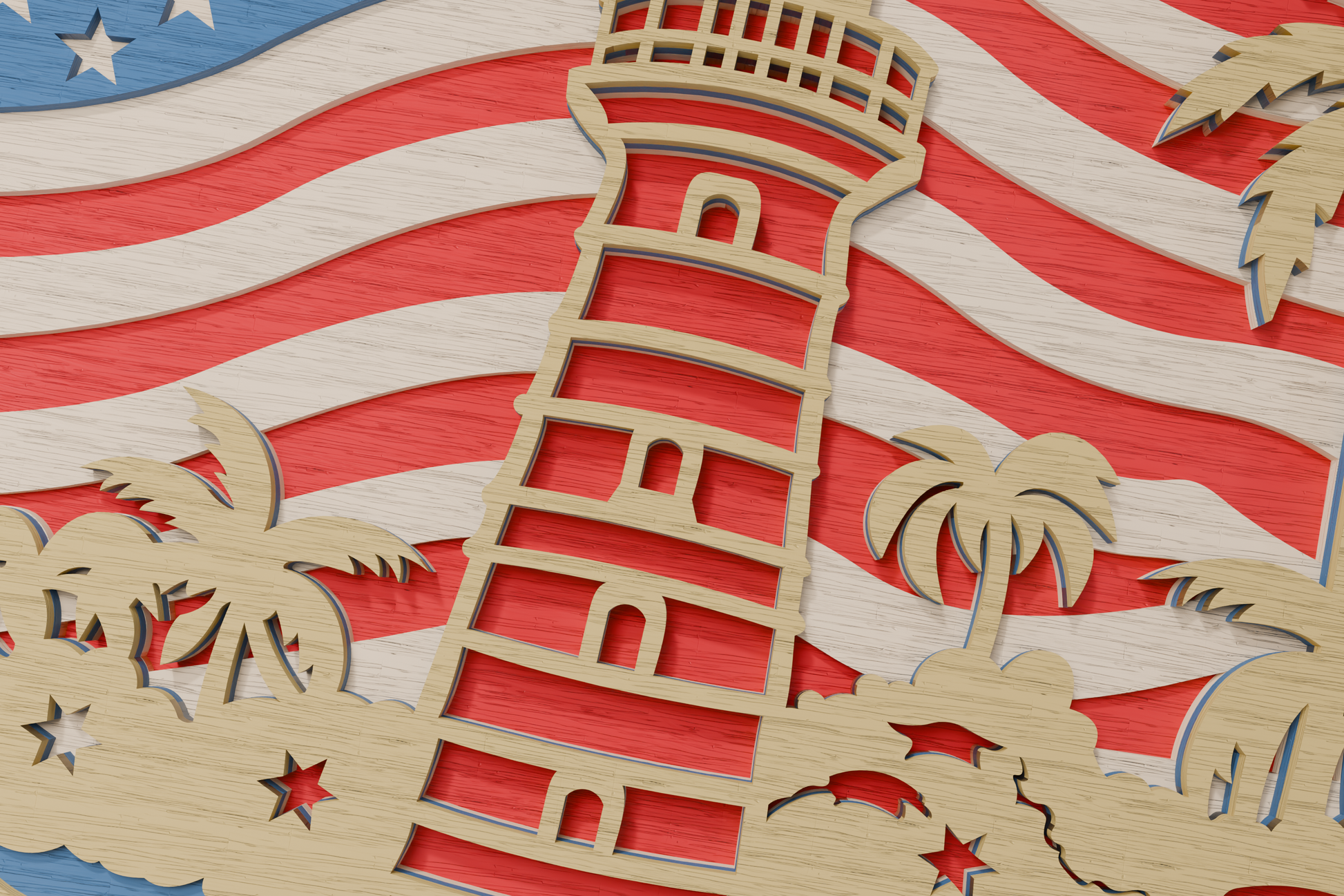 Layered paper craft US Flag Lighthouse SVG