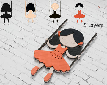Layered papercut Girl on a Swing template for Cricut