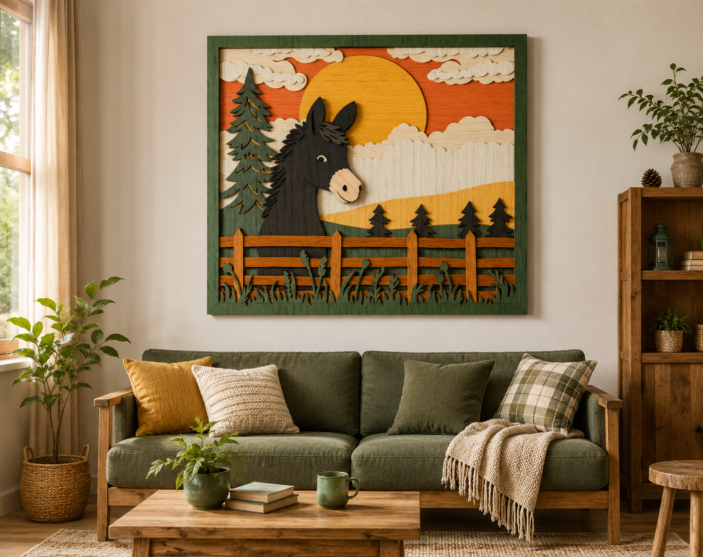 Layered peeking donkey shadow box paper craft DIY template