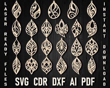 Leaves Earring Svg File Pattern for Glowforge and Laser Cut