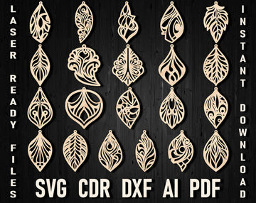 Leaf Shaped Earrings SVG/DXF Bundle: Laser Cut Templates for Glowforge – Plant-Inspired Jewelry