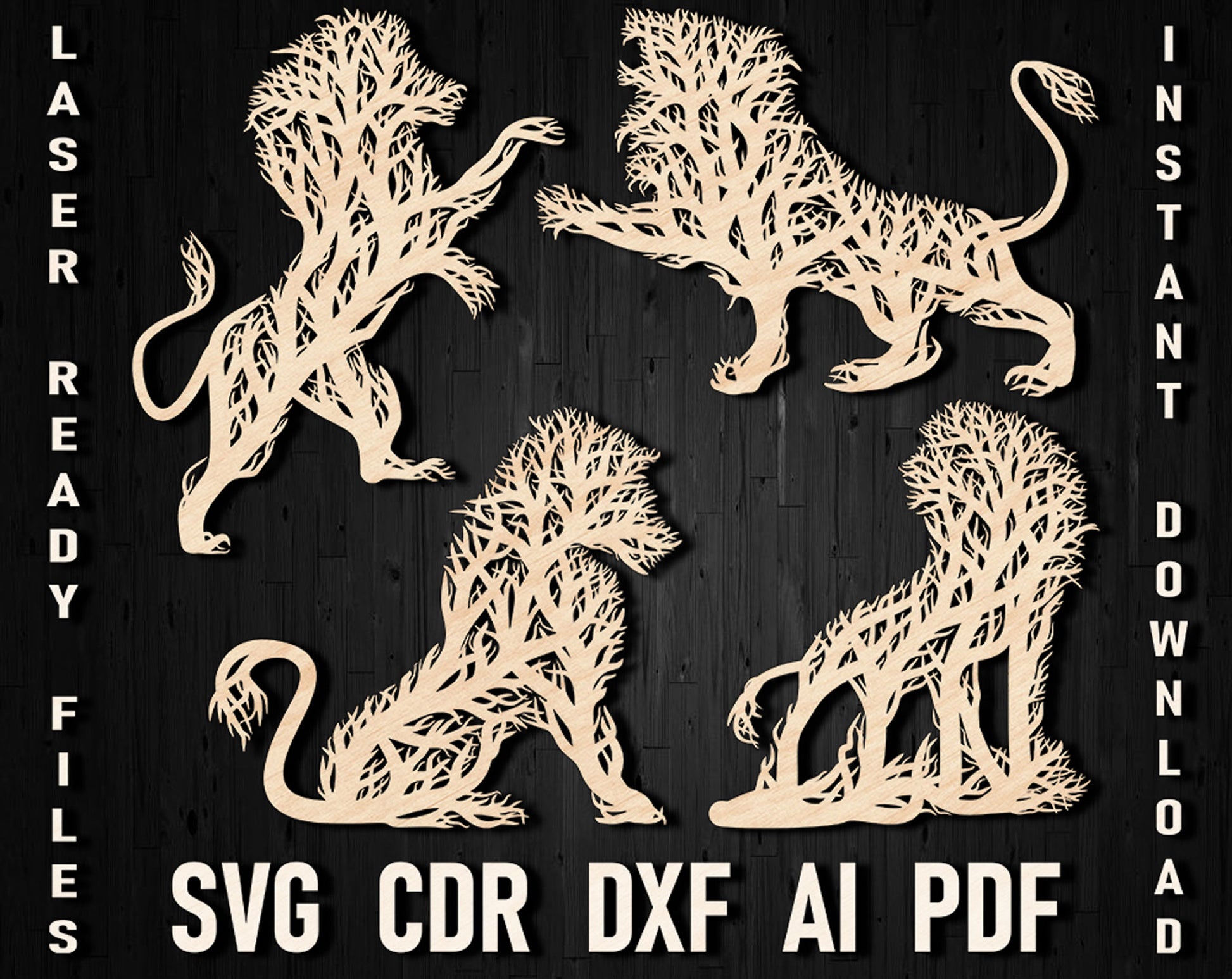 Lion tree wall panel ornament svg