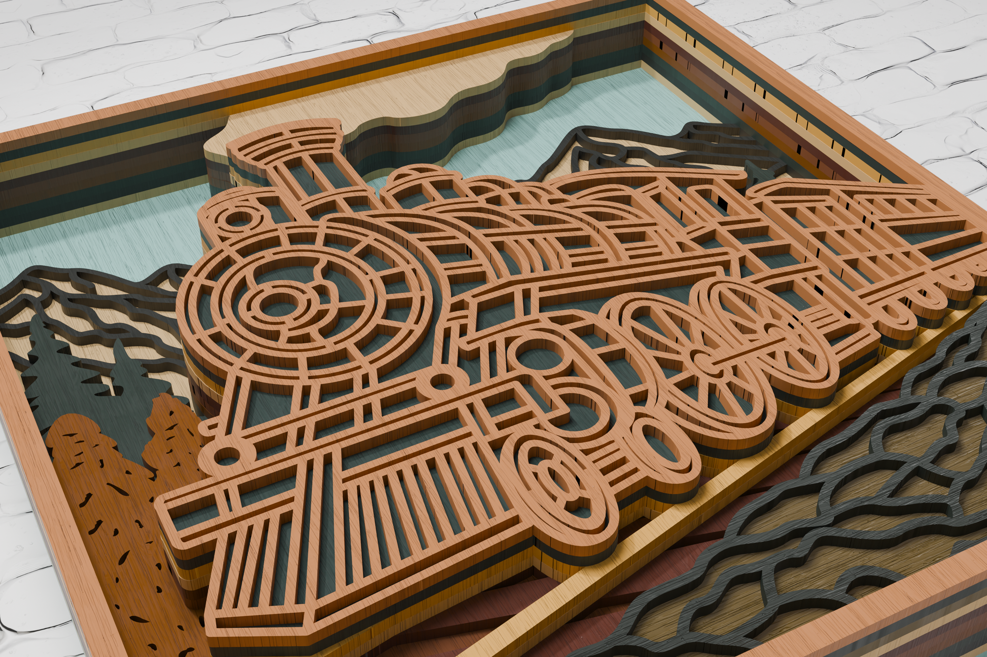 Locomotive mandala laser cut template for plywood

