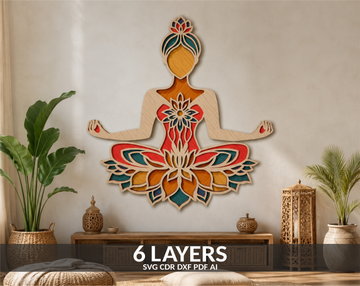 Mandala Lotus Yoga layered laser cut SVG design

