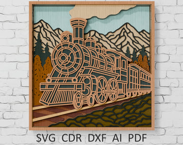 Mandala Train SVG layered laser cut file preview

