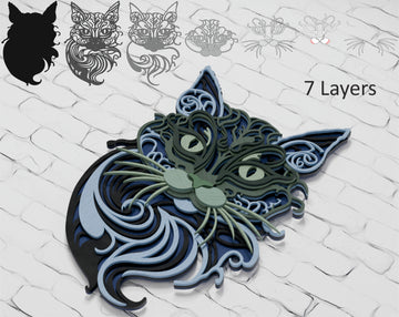 Mandala cat laser cut file shadow box

