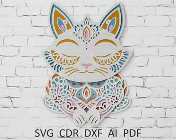 Mandala with yoga cat laser cut SVG layered shadow box

