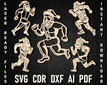 Running Santa Silhouette SVG - Laser Cut Christmas Marathon Decor for Glowforge, Xtool (Jogging Santa, DXF/PDF Files)