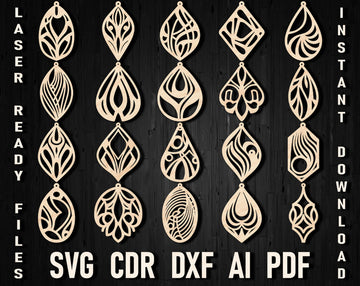 Minimalist Earrings SVG Bundle: Laser Cut Wood & Leather Jewelry DXF Templates for Xtool, Glowforge | Geometric Designs