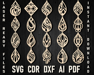 Minimalist Earrings SVG Bundle: Laser Cut Leather & Wood Templates for Glowforge & Cricut