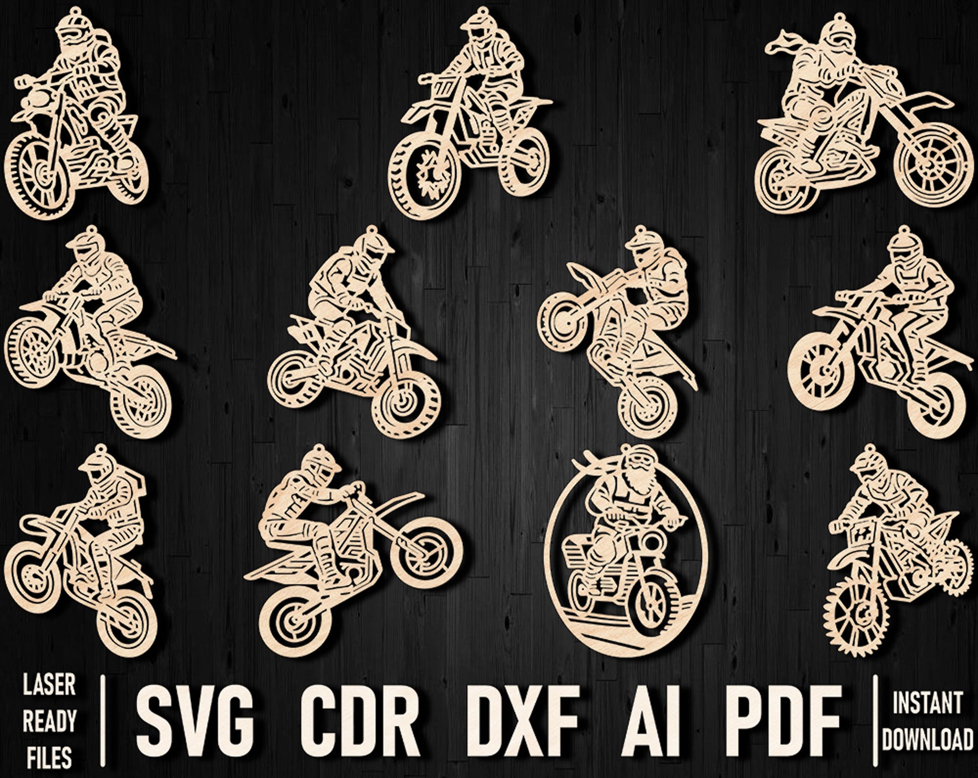 Motocross christmas ornaments dxf files