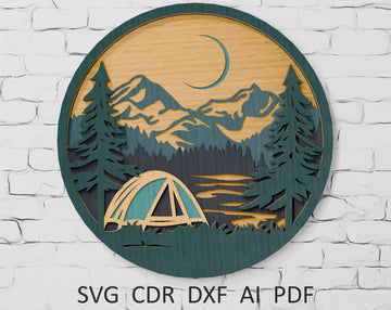 Mountain camping layered svg for glowforge

