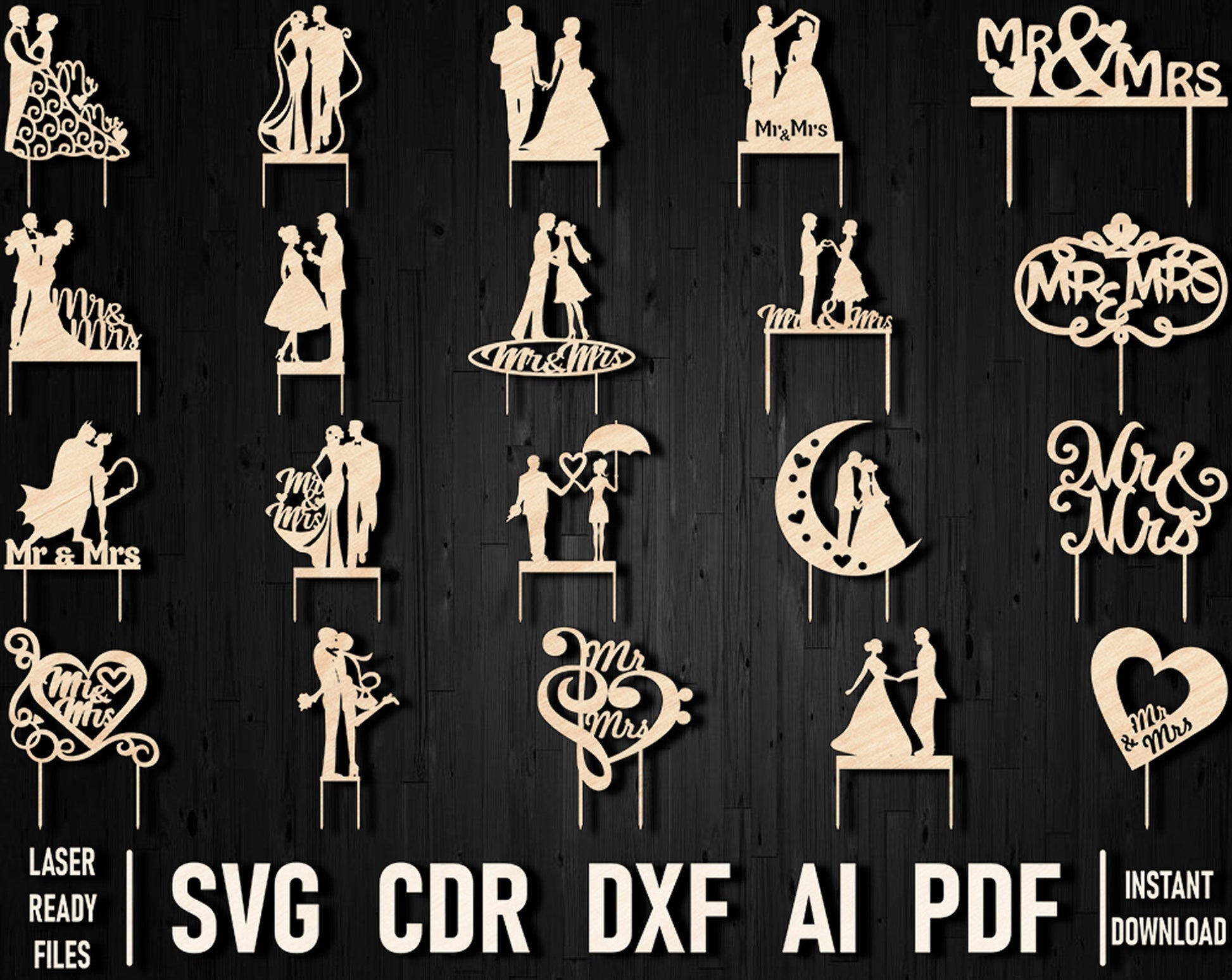 Mr Mrs cake topper cutout files