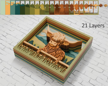Multilayer-Highland-Cow-Laser-Cut-Wood-Art