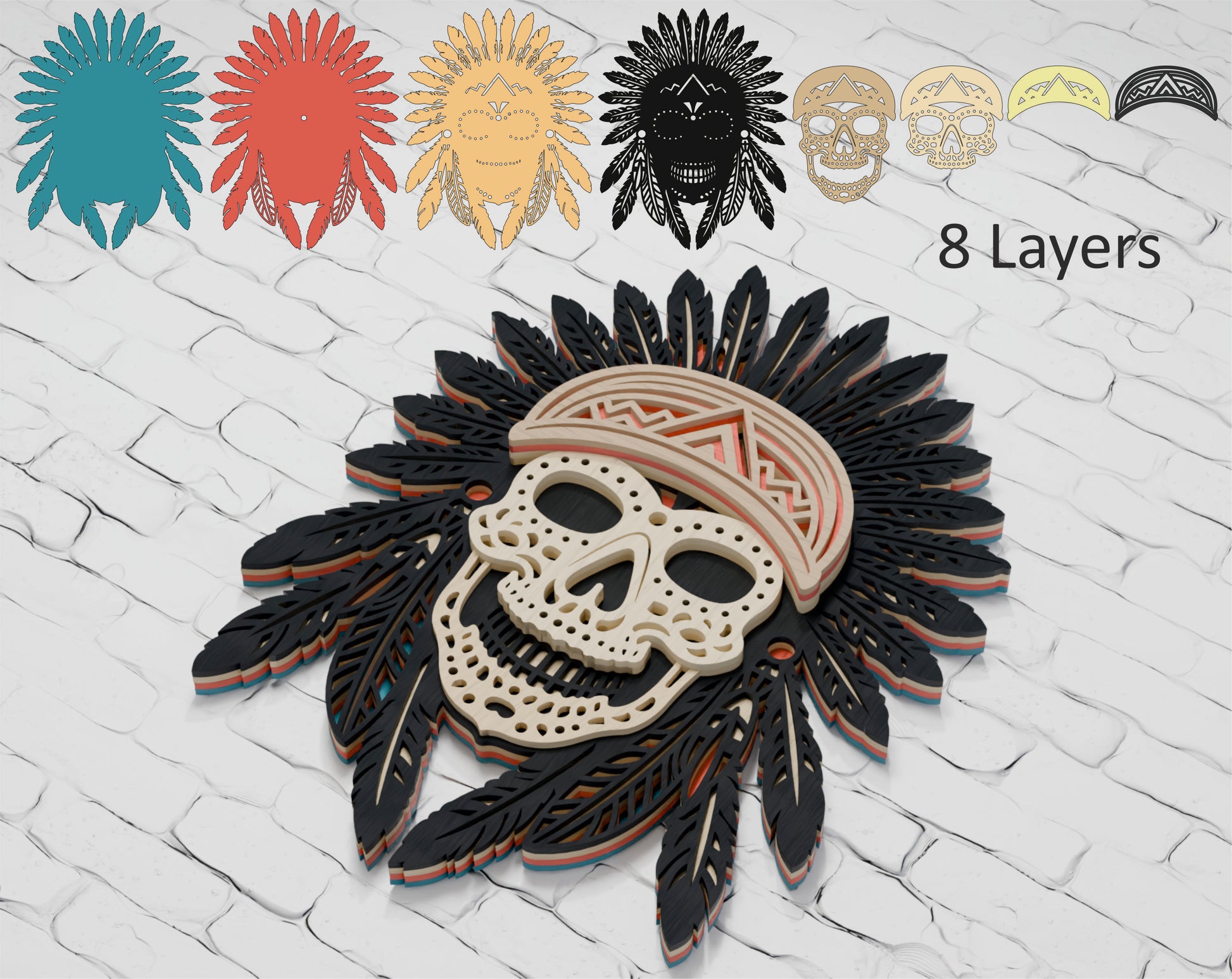 Multilayer American skull laser cut file Cricut

