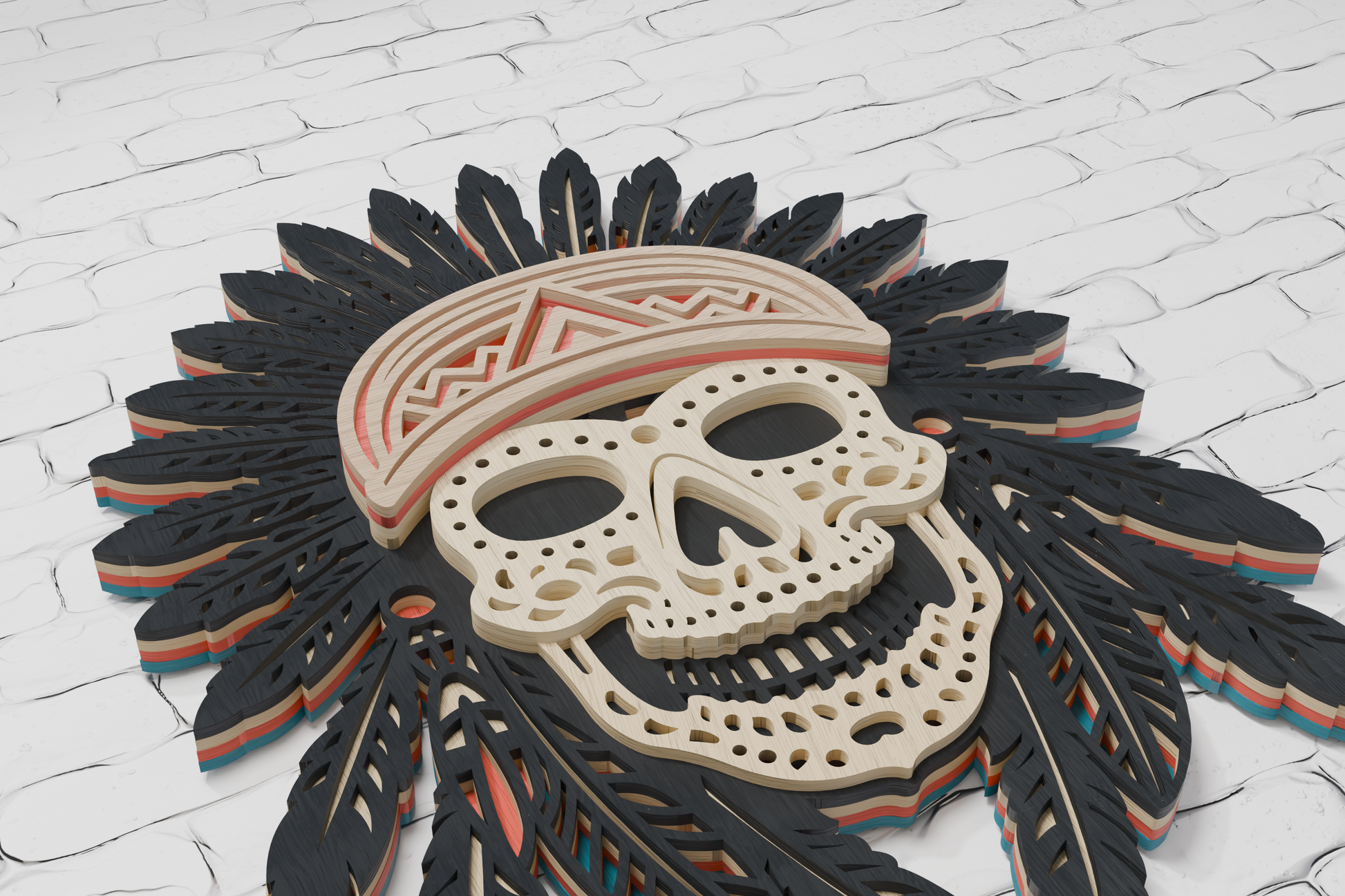 Multilayer American skull laser engraving design

