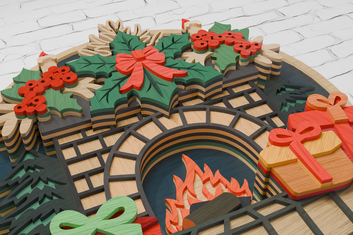Multilayer Christmas Fireplace DIY craft SVG file