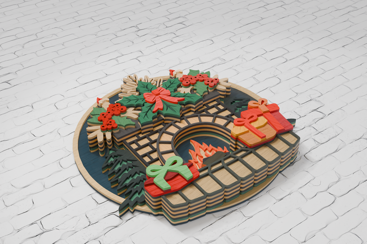Multilayer Christmas Fireplace papercut SVG for xTool