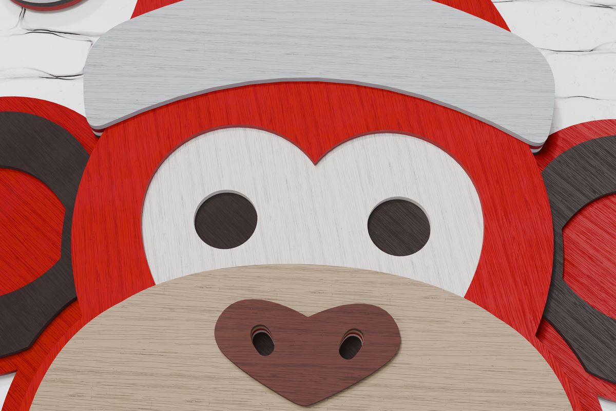 Multilayer Christmas Monkey Head DIY laser cut SVG