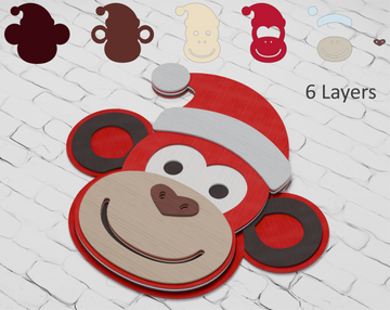 Multilayer Christmas Monkey Head SVG DXF for Cricut Glowforge