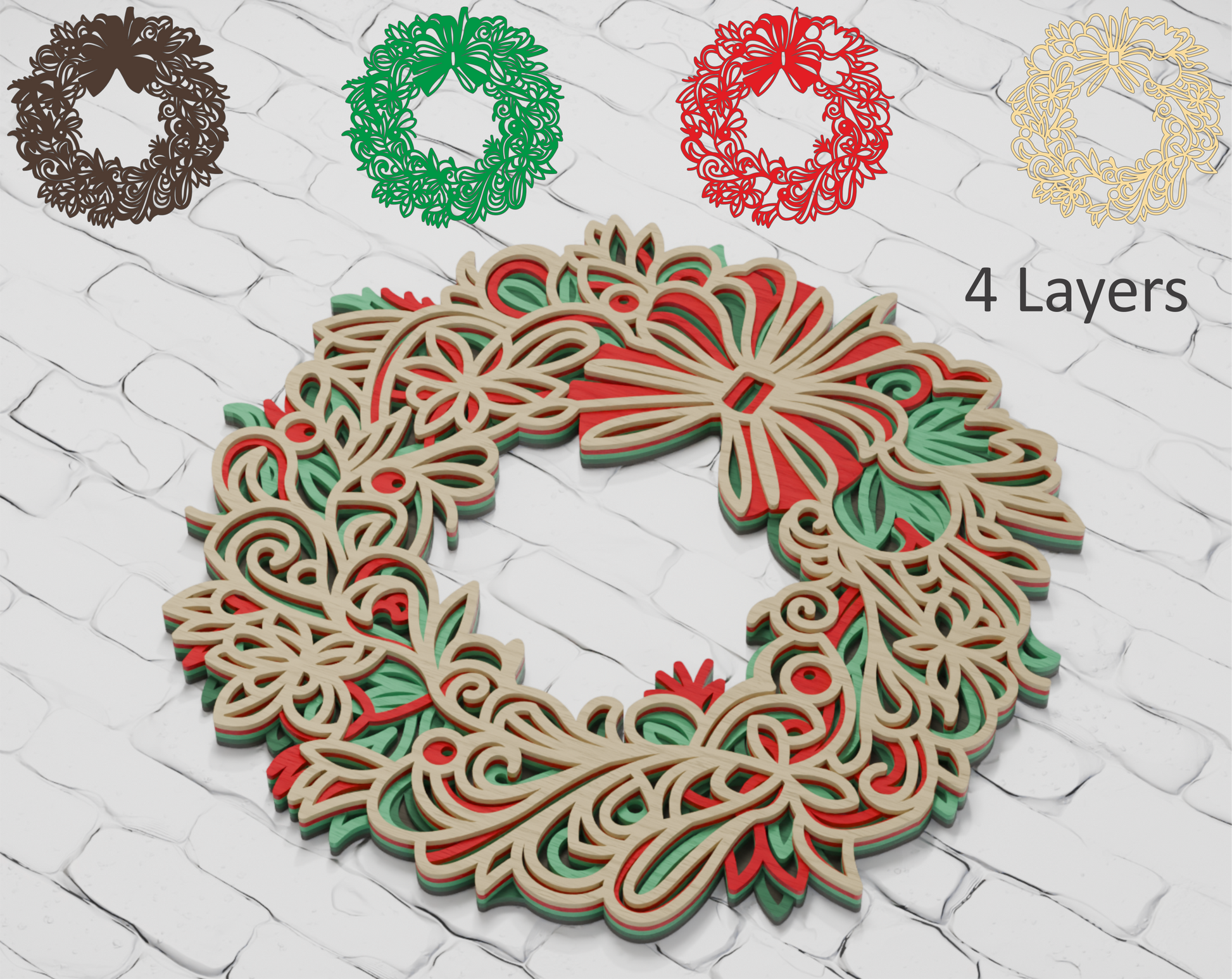 Multilayer Christmas Wreath SVG DXF for Cricut Glowforge
