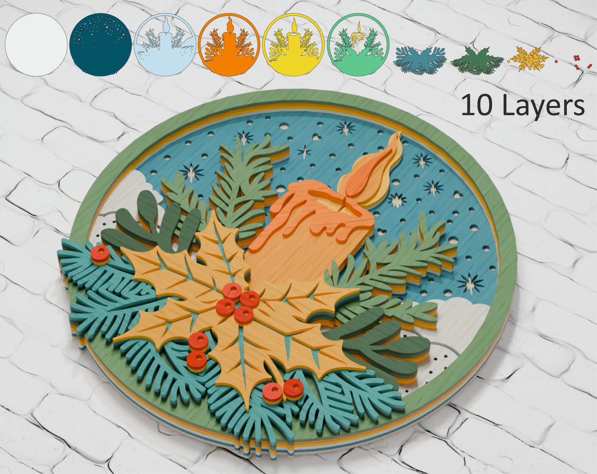 Multilayer Christmas candle laser cut file Cricut

