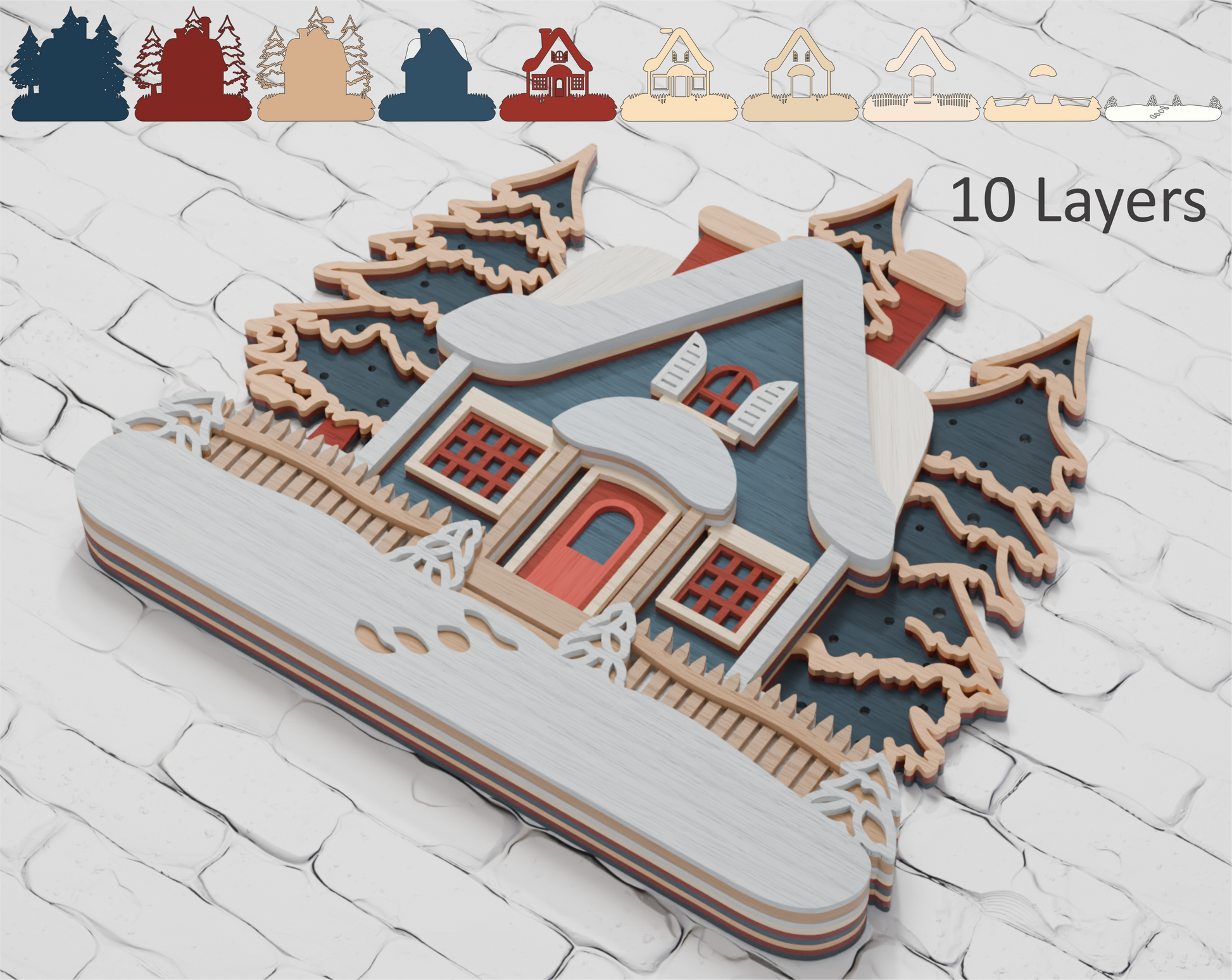 Multilayer Christmas house laser cut file Cricut

