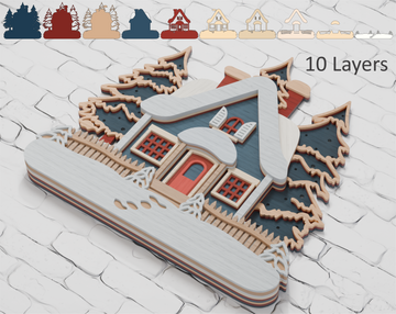 Multilayer Christmas house laser cut file Cricut

