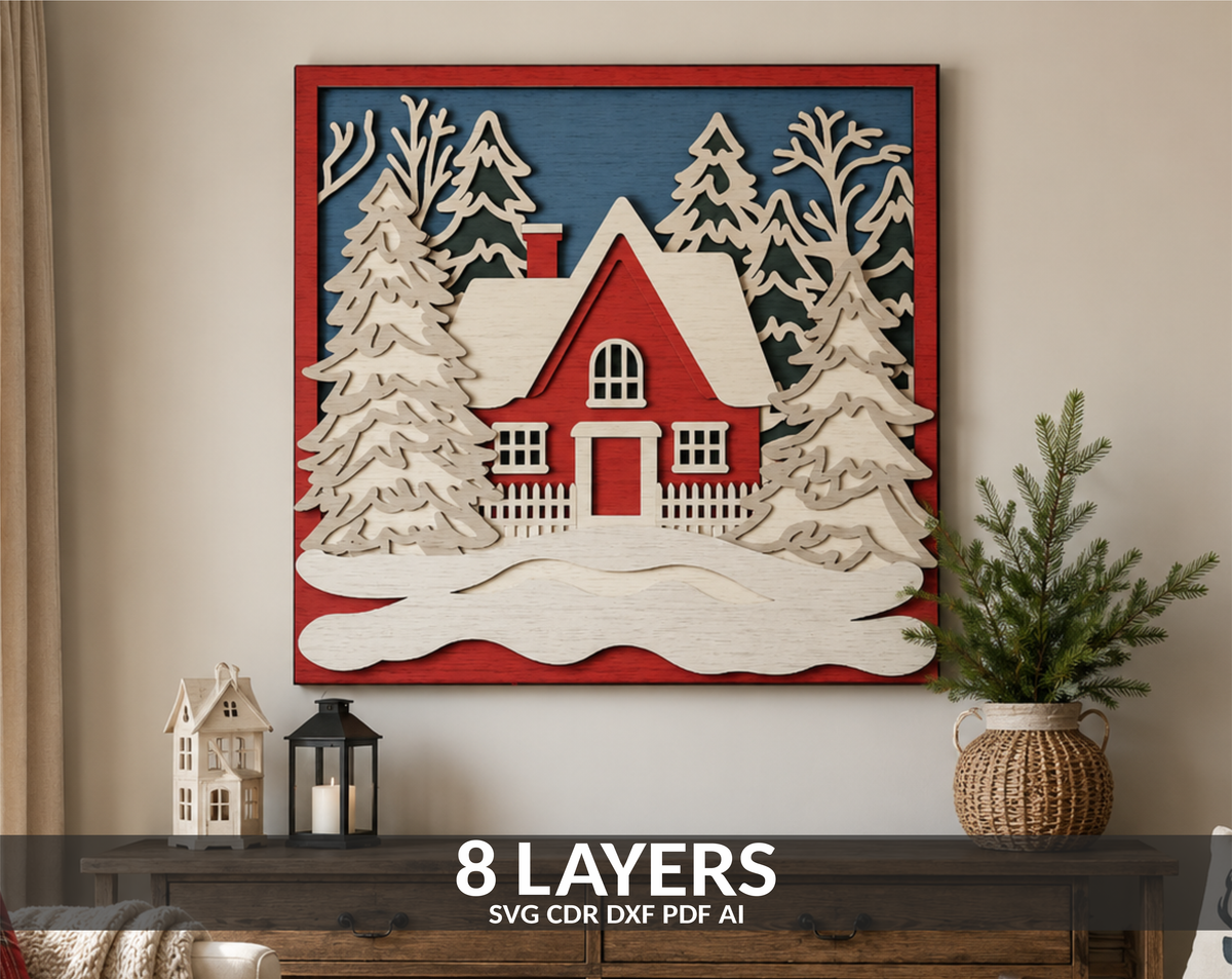 Multilayer Christmas house laser cut file for Cricut


