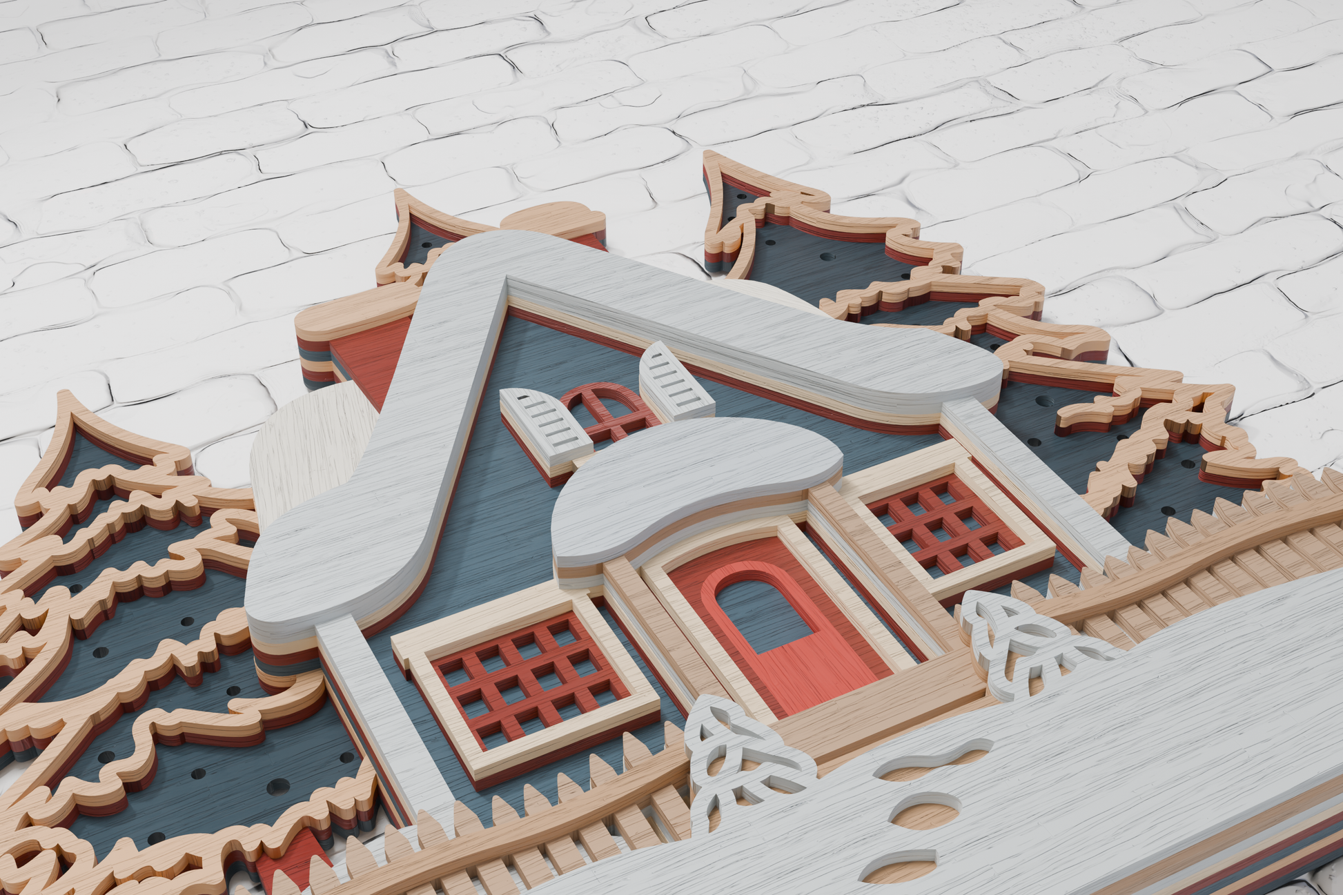 Multilayer Christmas house laser engraving design


