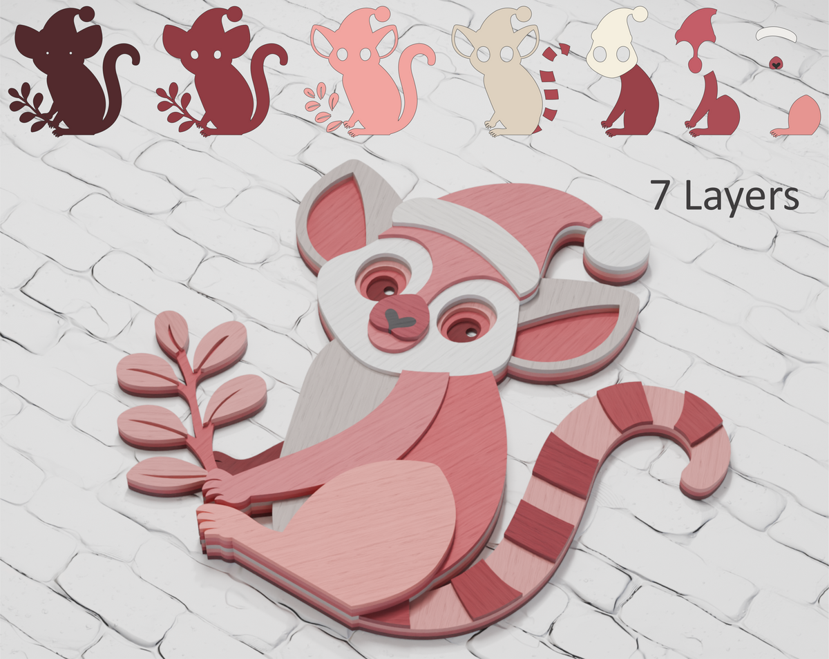Multilayer Christmas lemur laser cut file Cricut

