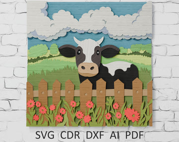 Multilayer Cow on Farm SVG laser cut file for Cricut Glowforge