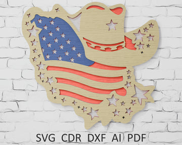 Multilayer Cowboy Hat USA Flag SVG Cut File
