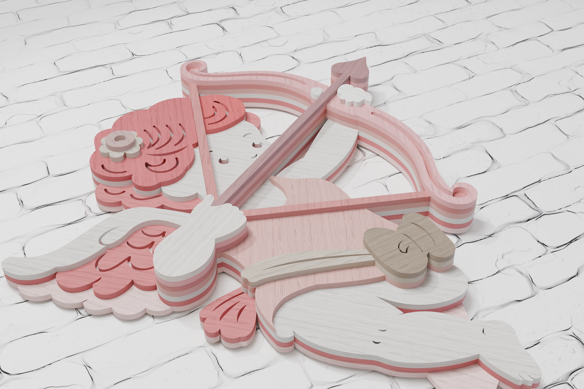 Multilayer Cupid laser engraving design

